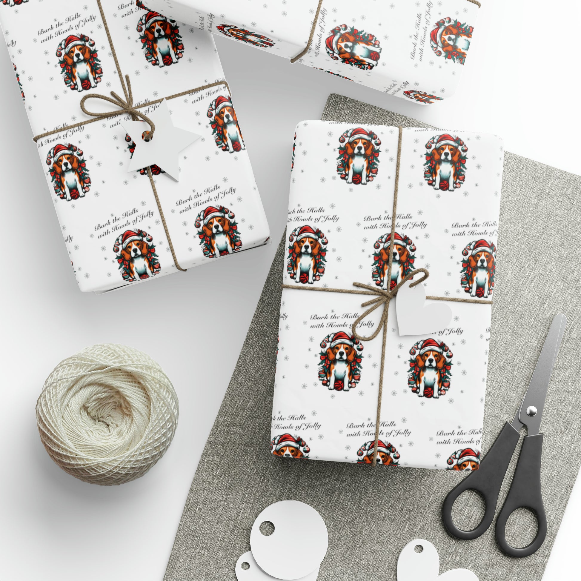 "Bark the Halls with Howls of Jolly" Beagle Wrapping Paper - Finleys Online