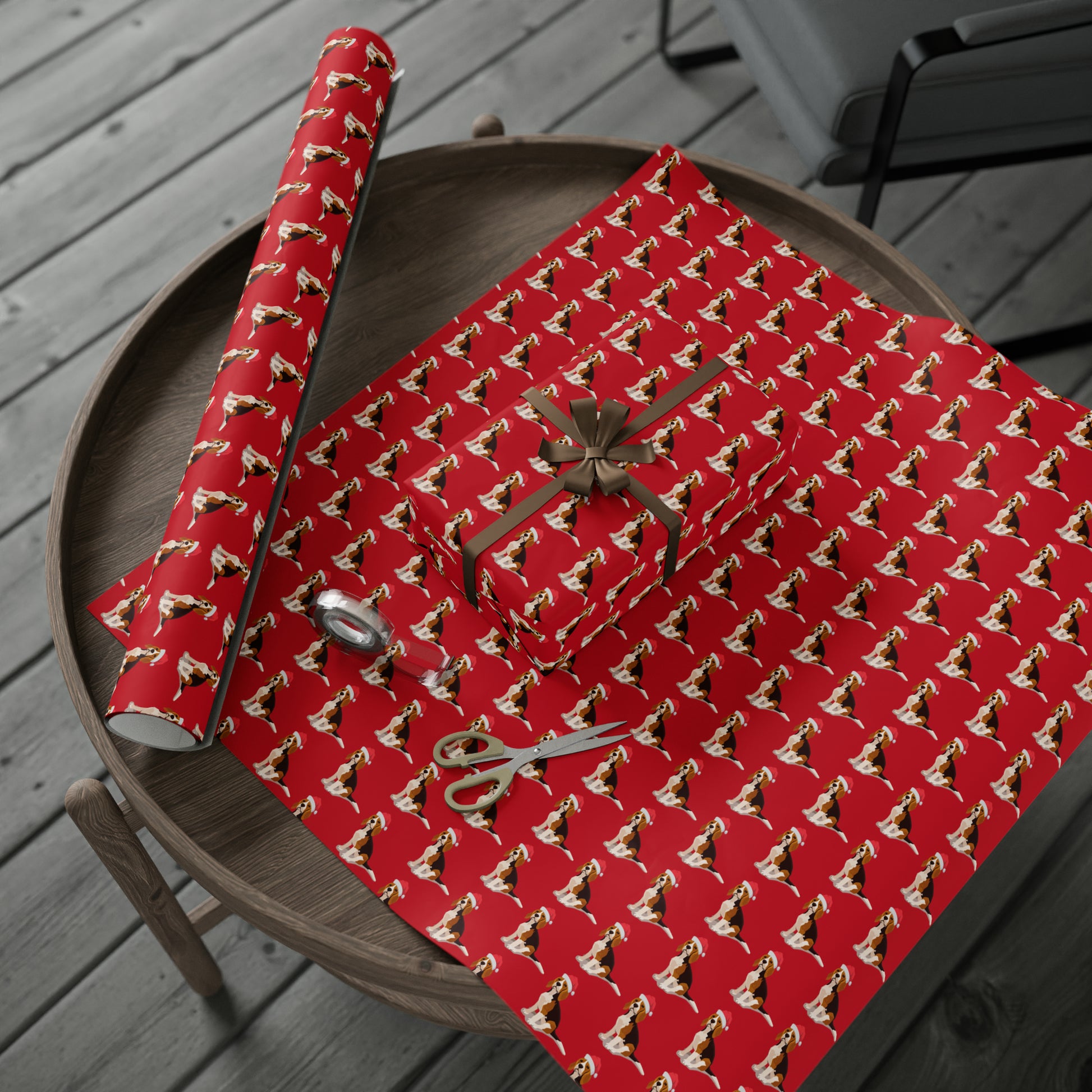 New Sizes: Santa Beagle Red Wrapping Paper - Finleys Online