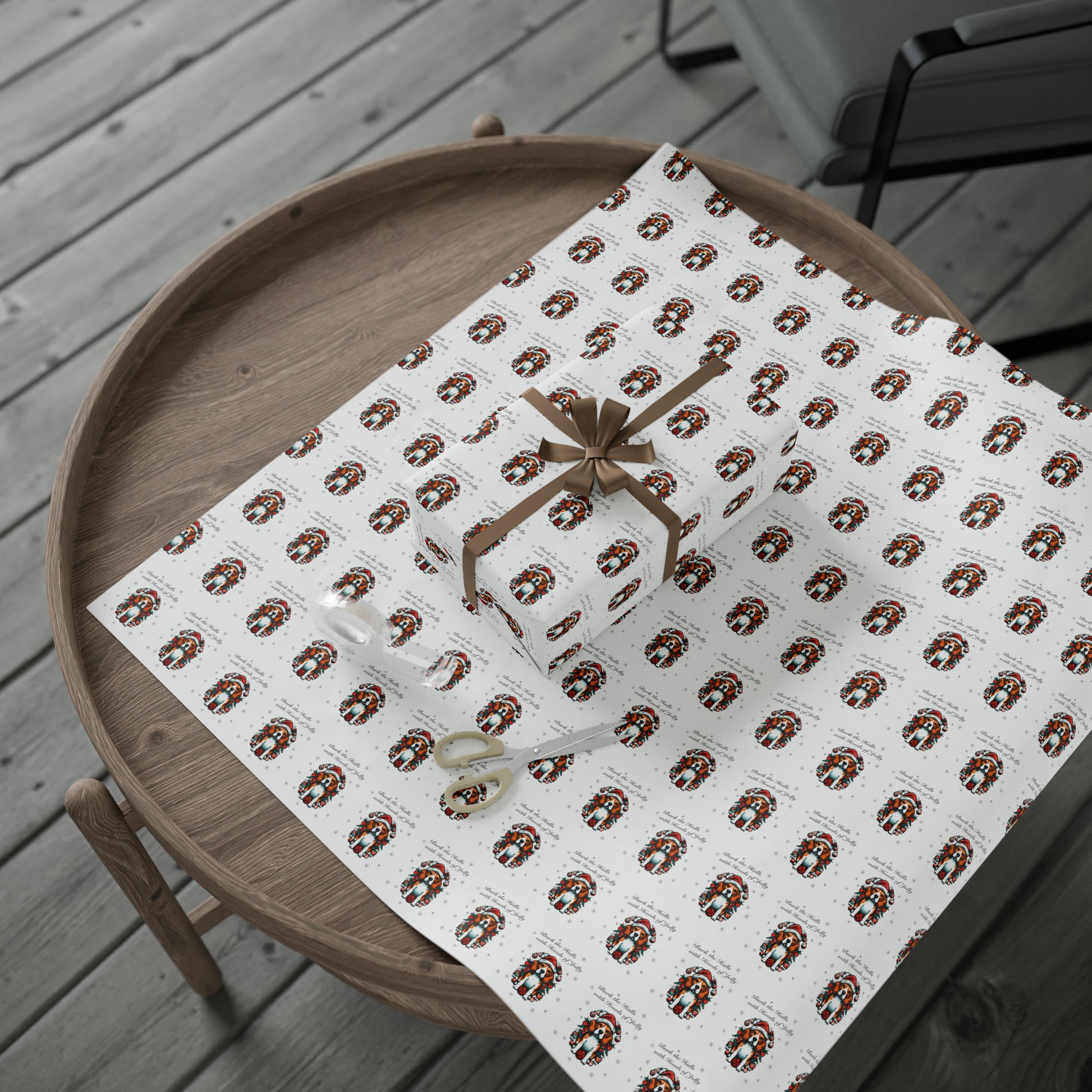 "Bark the Halls with Howls of Jolly" Beagle Wrapping Paper - Finleys Online