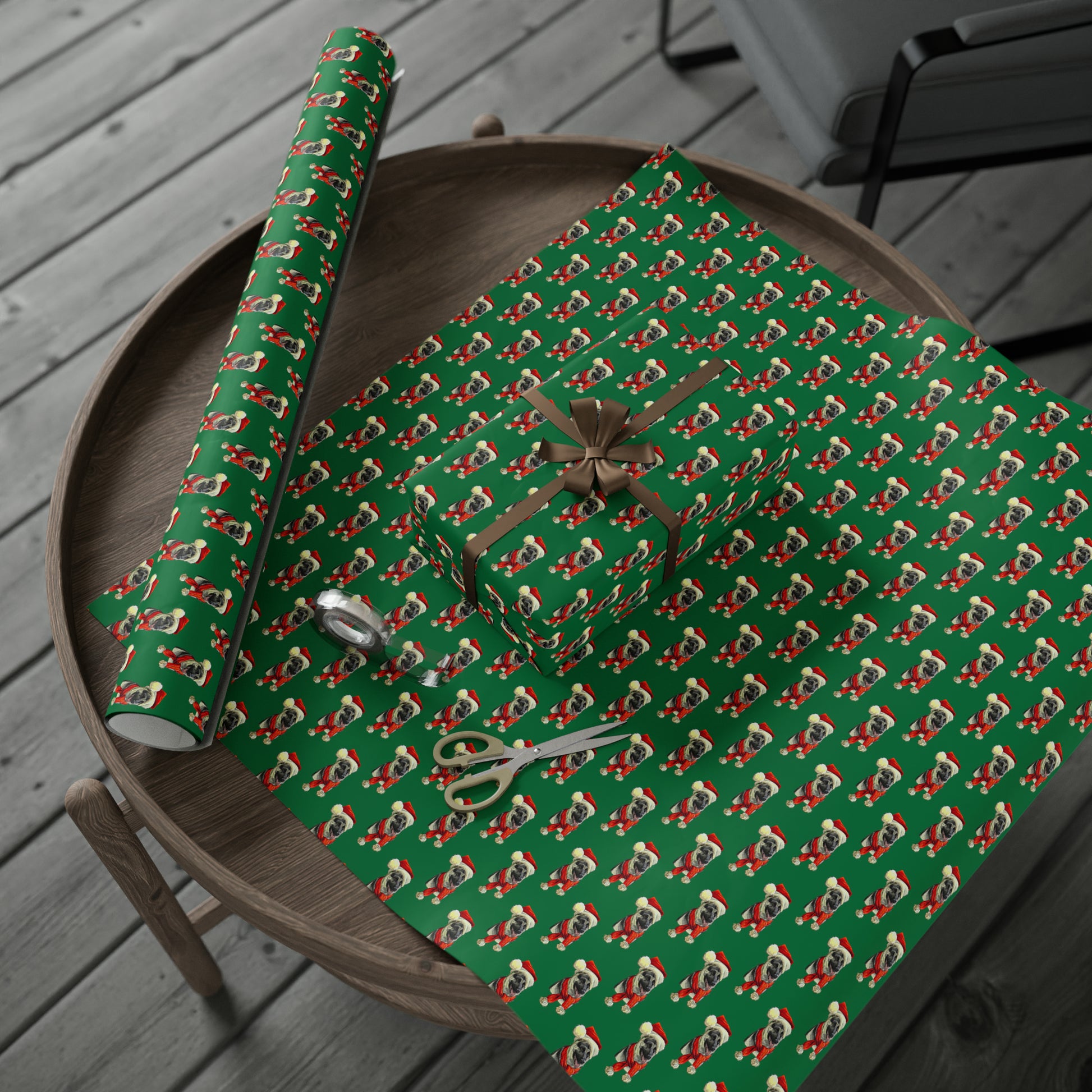 German Shepherd in Santa Hat Wrapping Paper - Green - Finleys Online