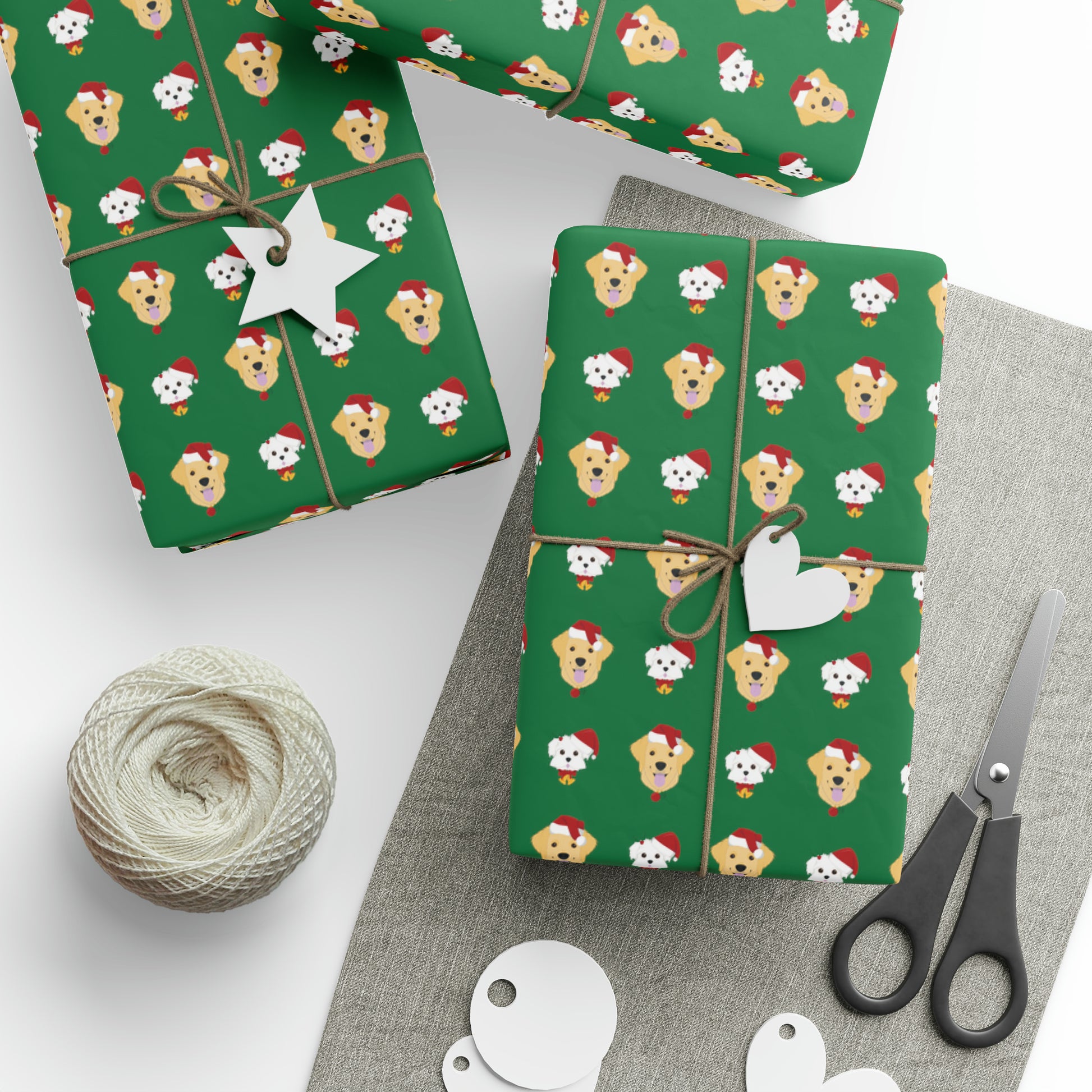 Golden Retriever & Maltipoo Holiday Wrapping Paper - Green - Finleys Online