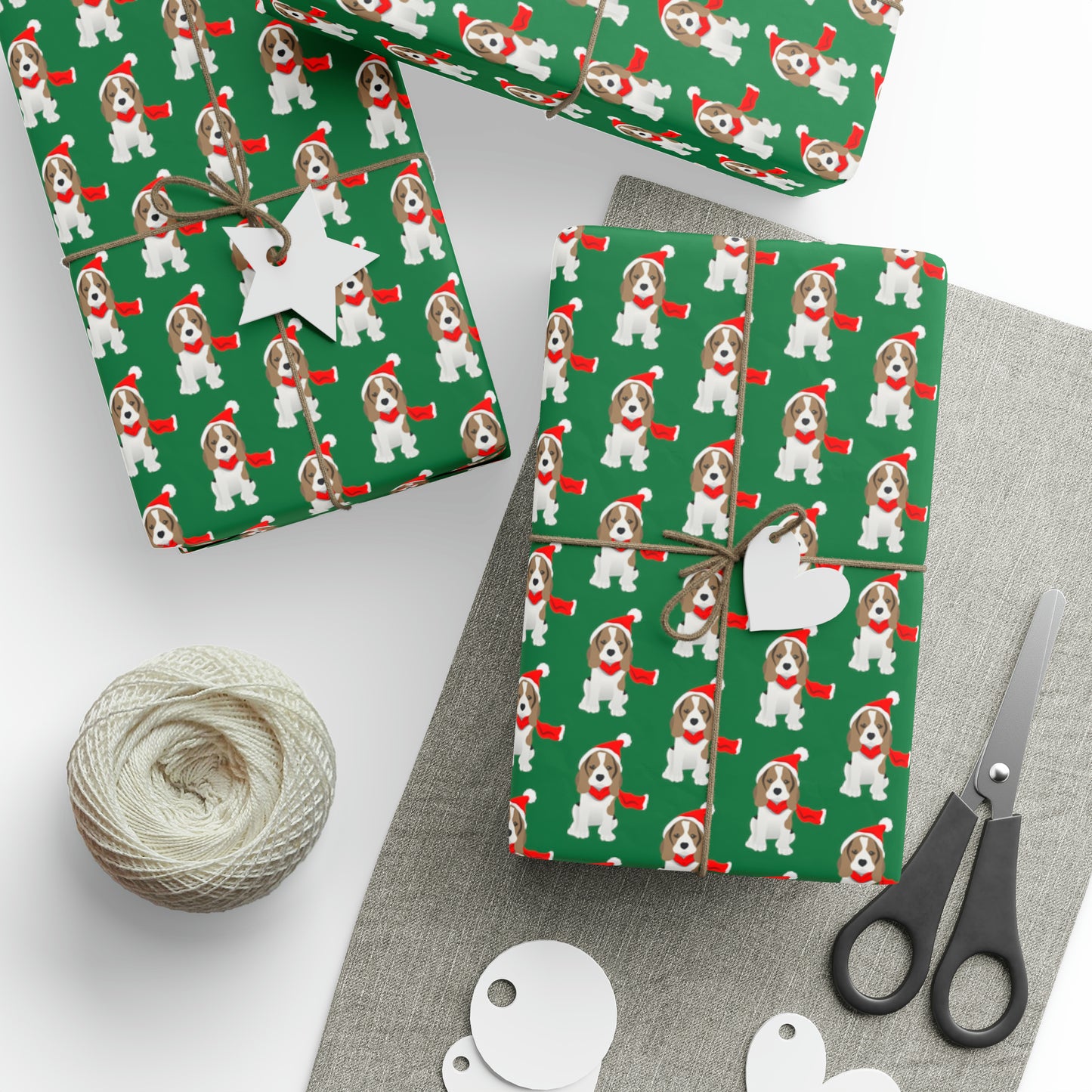 New Sizes: Beagle Puppy Green Wrapping Paper - Finleys Online