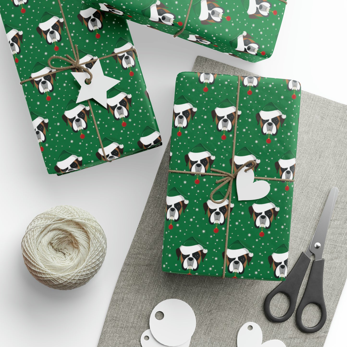 Santa Boxer (dog) Holiday Wrapping Paper - Green - Finleys Online