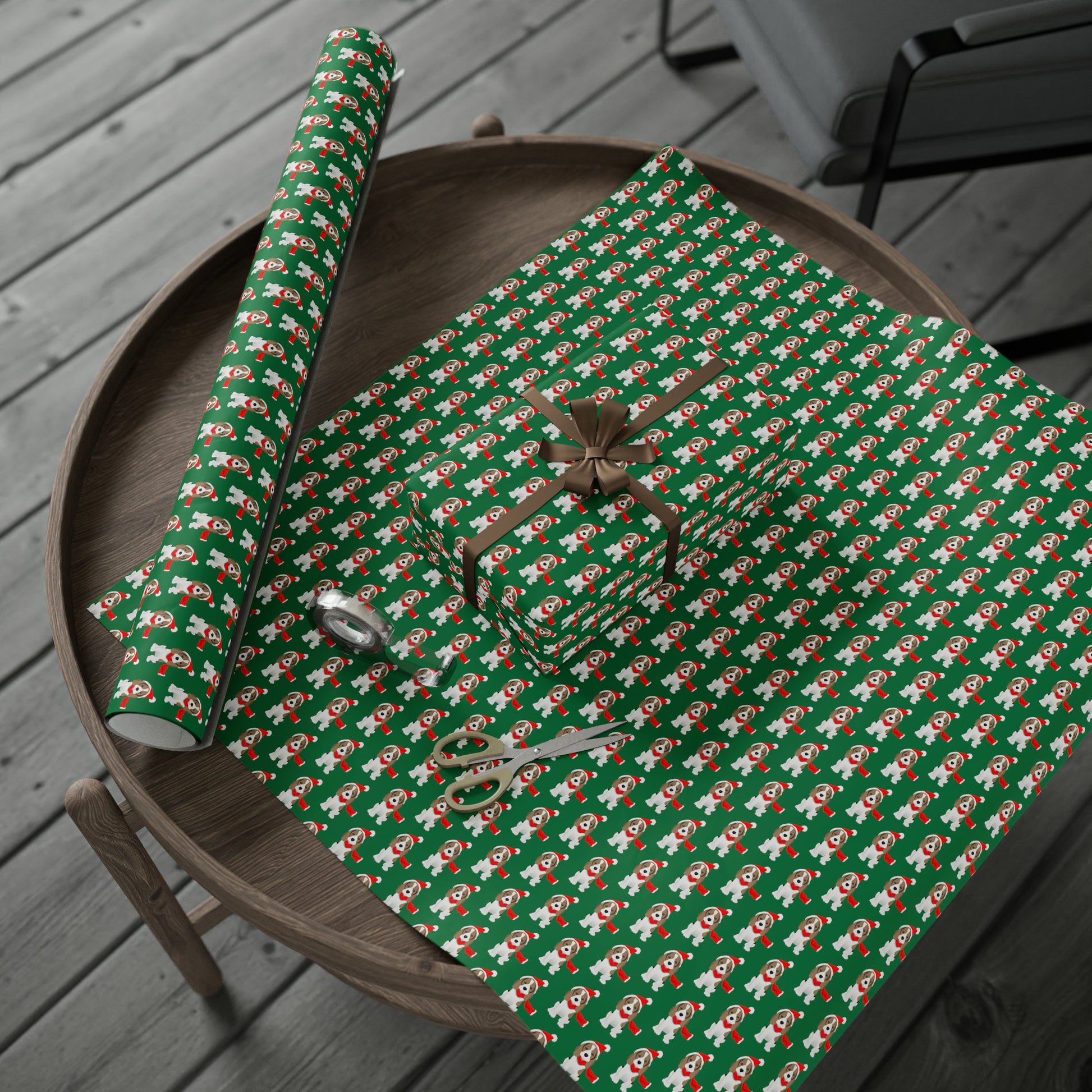 New Sizes: Beagle Puppy Green Wrapping Paper - Finleys Online