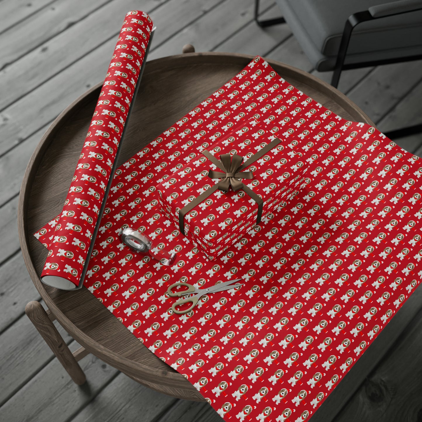 New Sizes: Beagle Puppy Red Wrapping Paper - Finleys Online