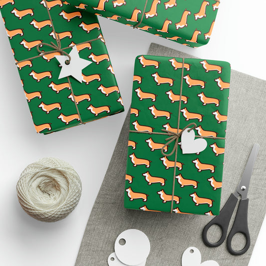 Modern Corgi Green Wrapping Paper - Finleys Online