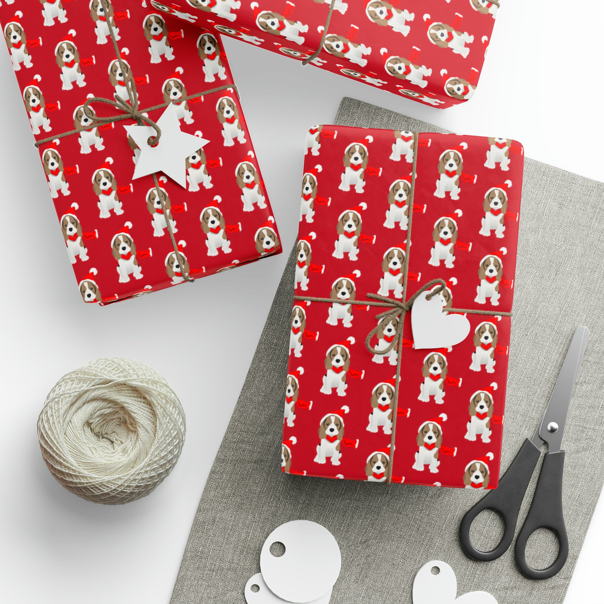 New Sizes: Beagle Puppy Red Wrapping Paper - Finleys Online