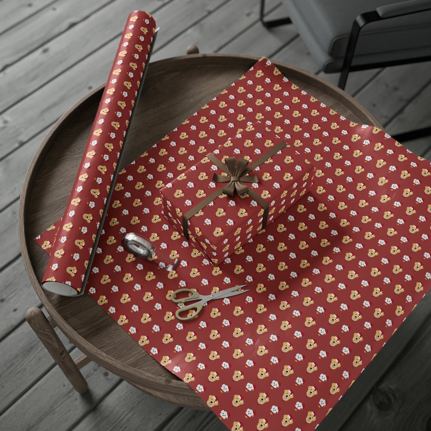 Golden Retriever & Maltipoo Holiday Wrapping Paper - Red - Finleys Online