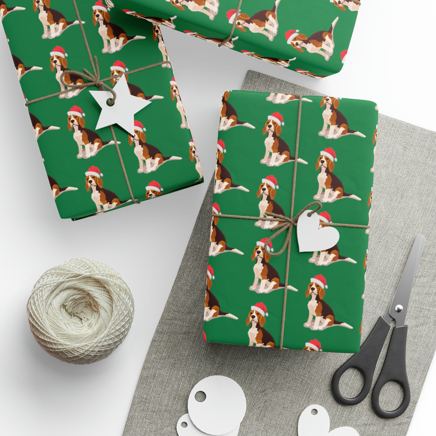 New Sizes: Santa Beagle Green Wrapping Paper - Finleys Online