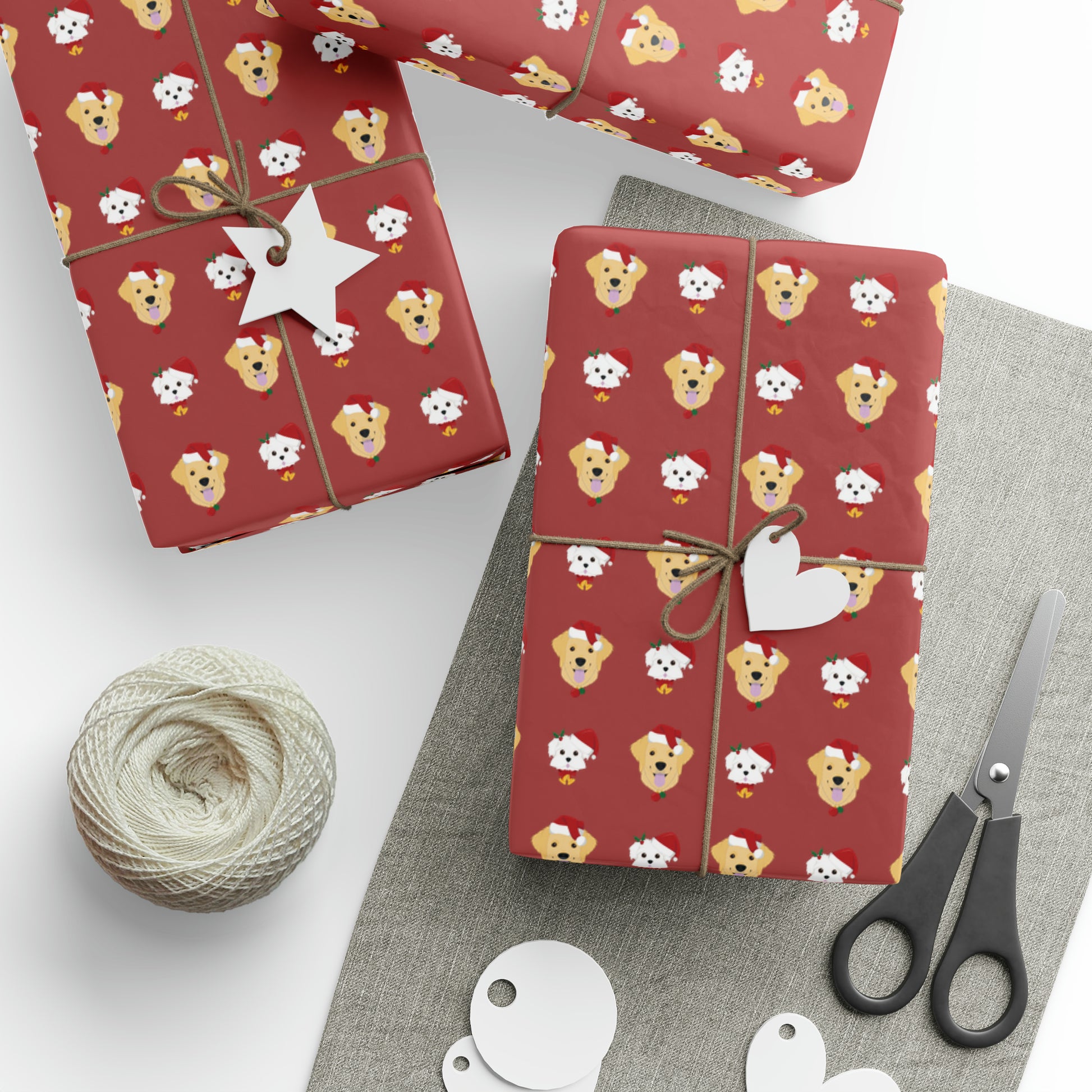 Golden Retriever & Maltipoo Holiday Wrapping Paper - Red - Finleys Online