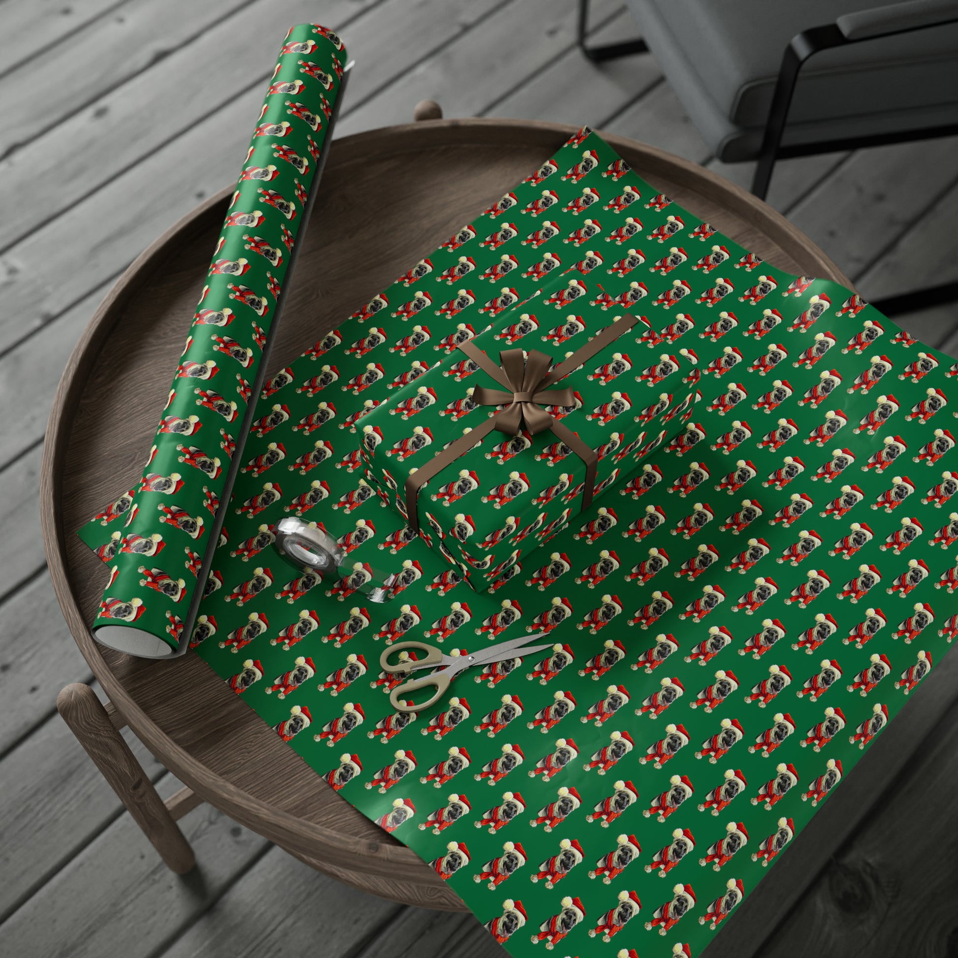 German Shepherd in Santa Hat Wrapping Paper - Green - Finleys Online