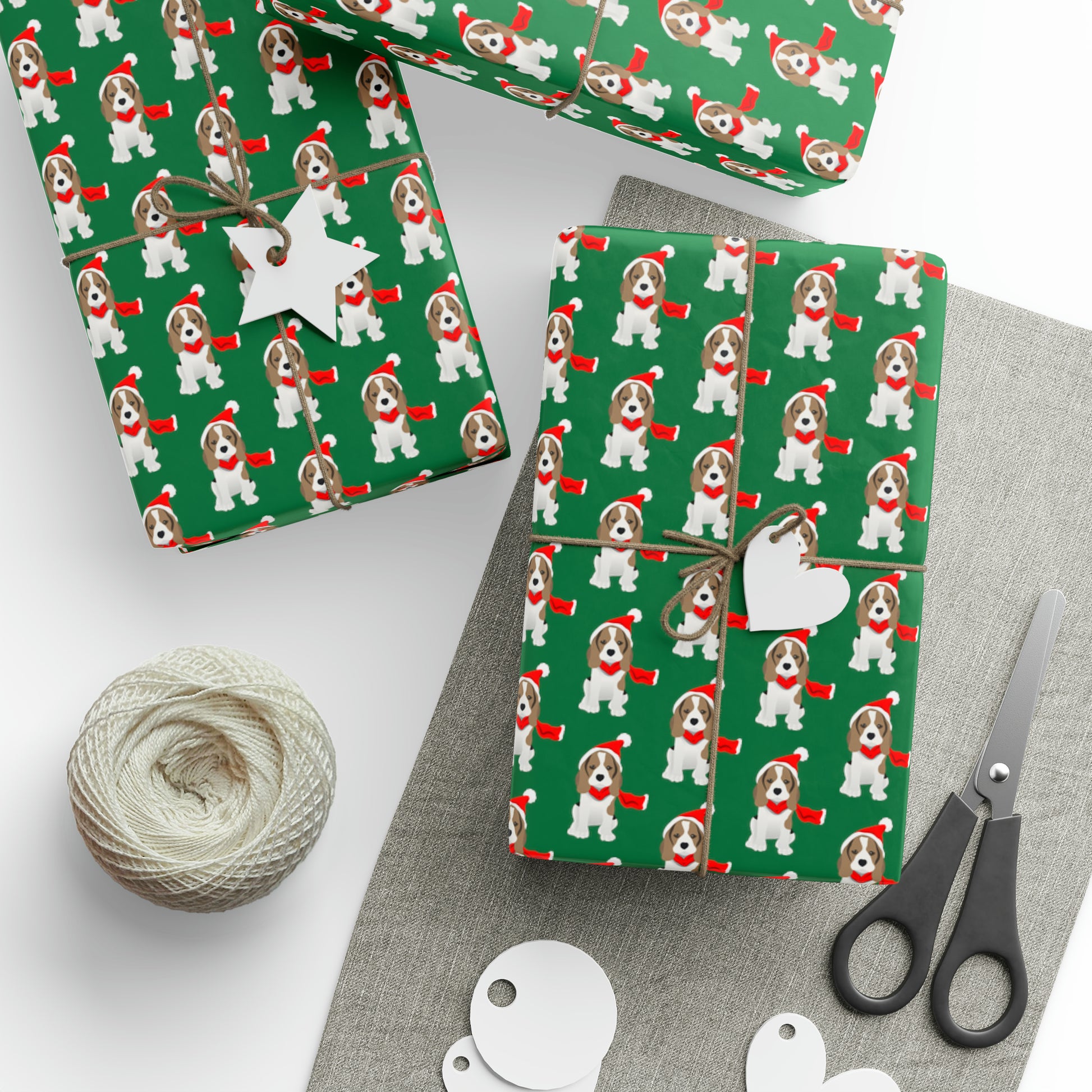 New Sizes: Beagle Puppy Green Wrapping Paper - Finleys Online