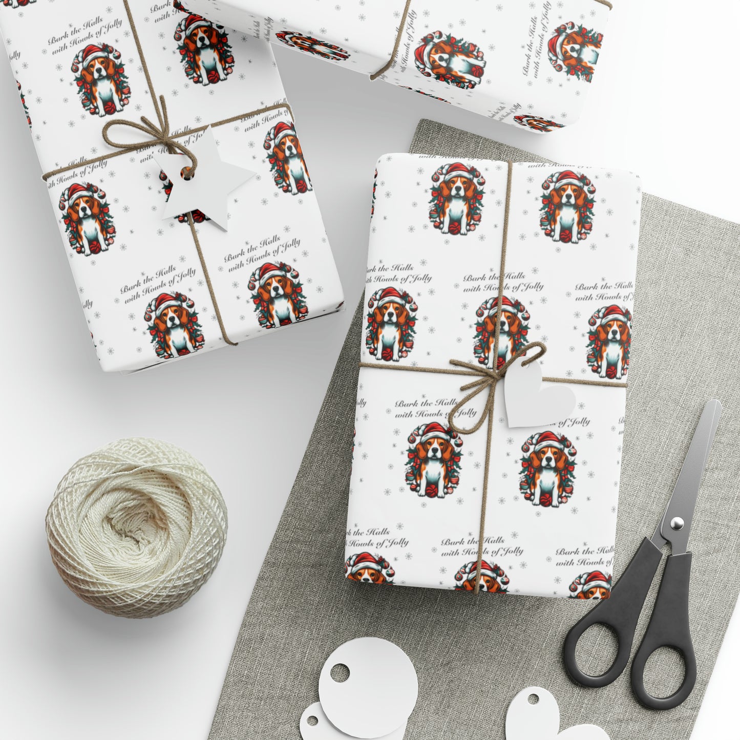 "Bark the Halls with Howls of Jolly" Beagle Wrapping Paper - Finleys Online