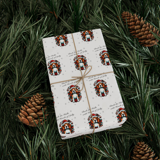 "Bark the Halls with Howls of Jolly" Beagle Wrapping Paper - Finleys Online