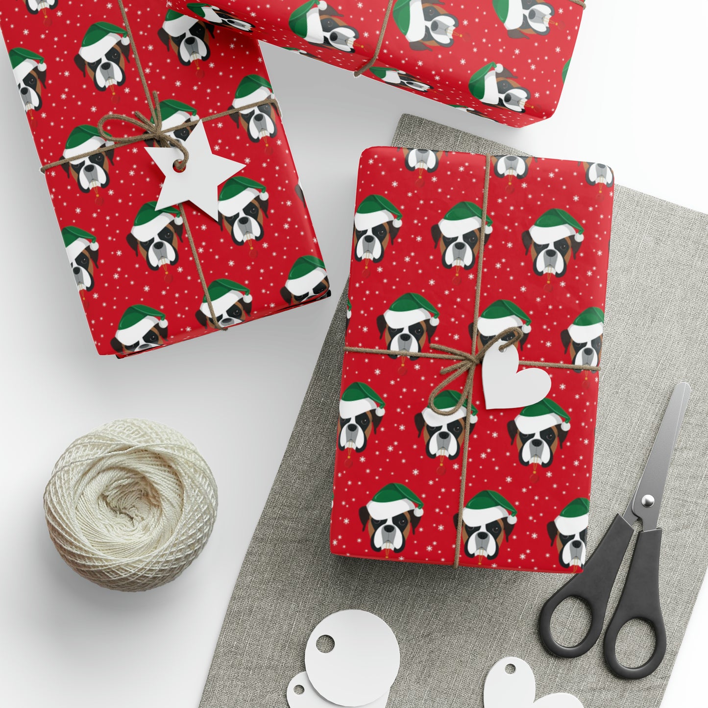 Santa Boxer (dog) Holiday Wrapping Paper - Red - Finleys Online