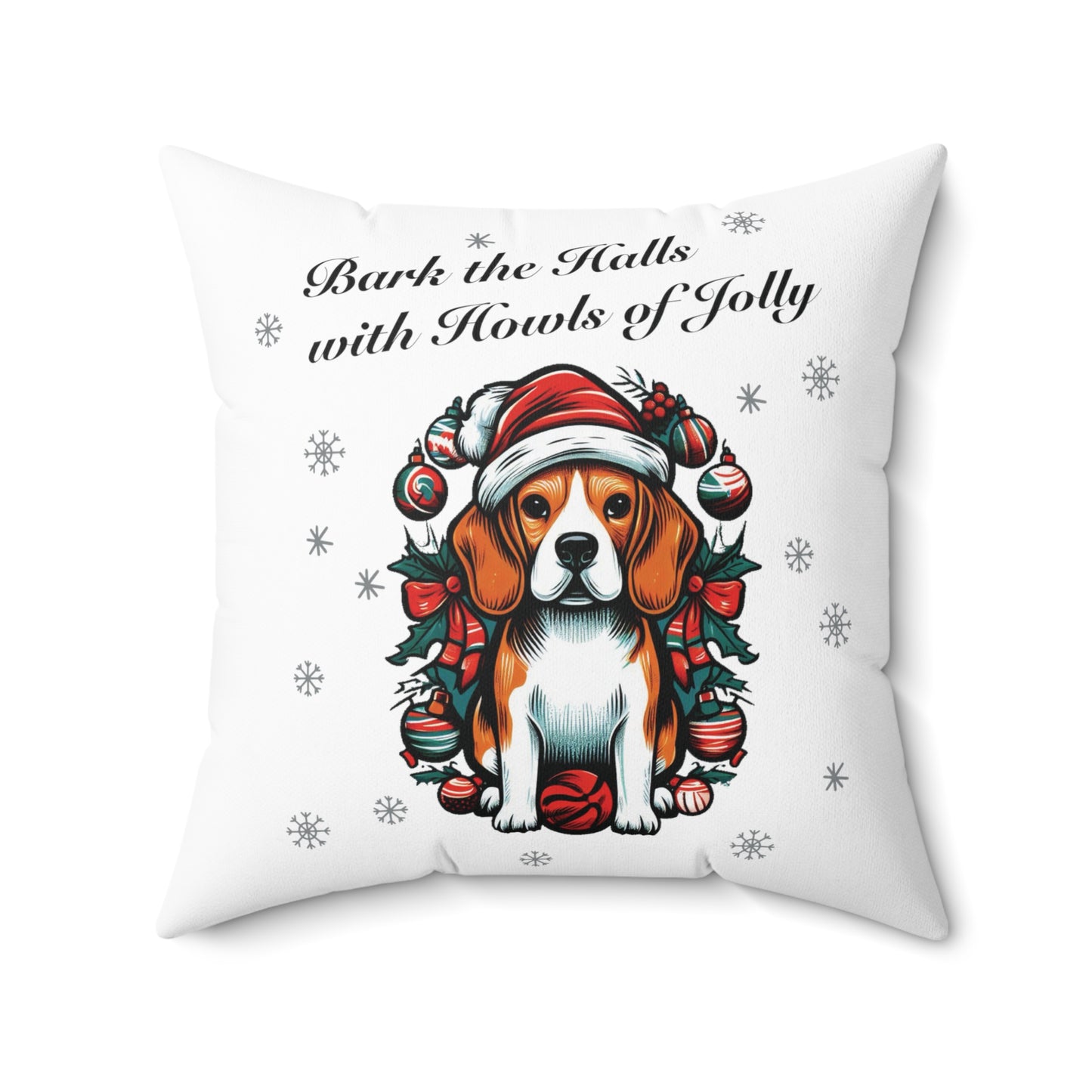 "Bark the Halls with Howls of Jolly" Beagle Pillow - Finleys Online