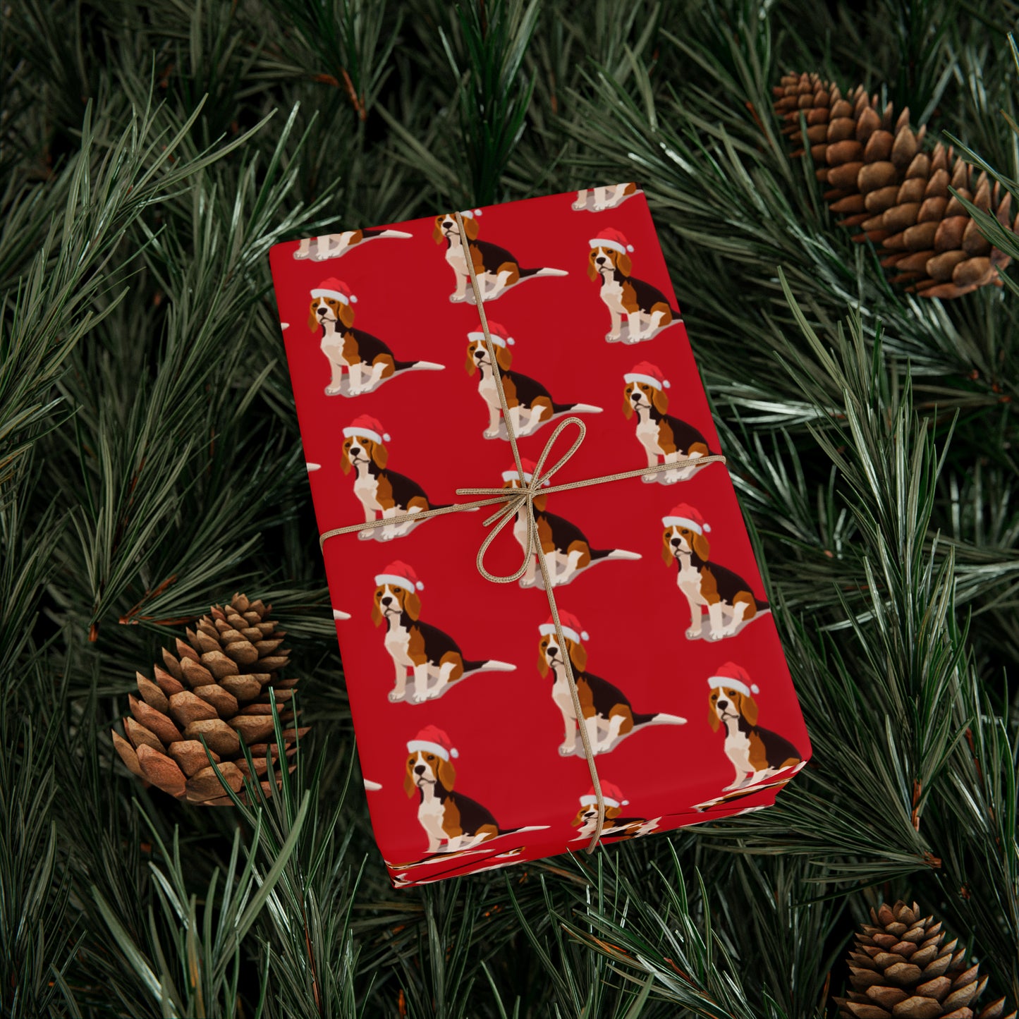 New Sizes: Santa Beagle Red Wrapping Paper - Finleys Online