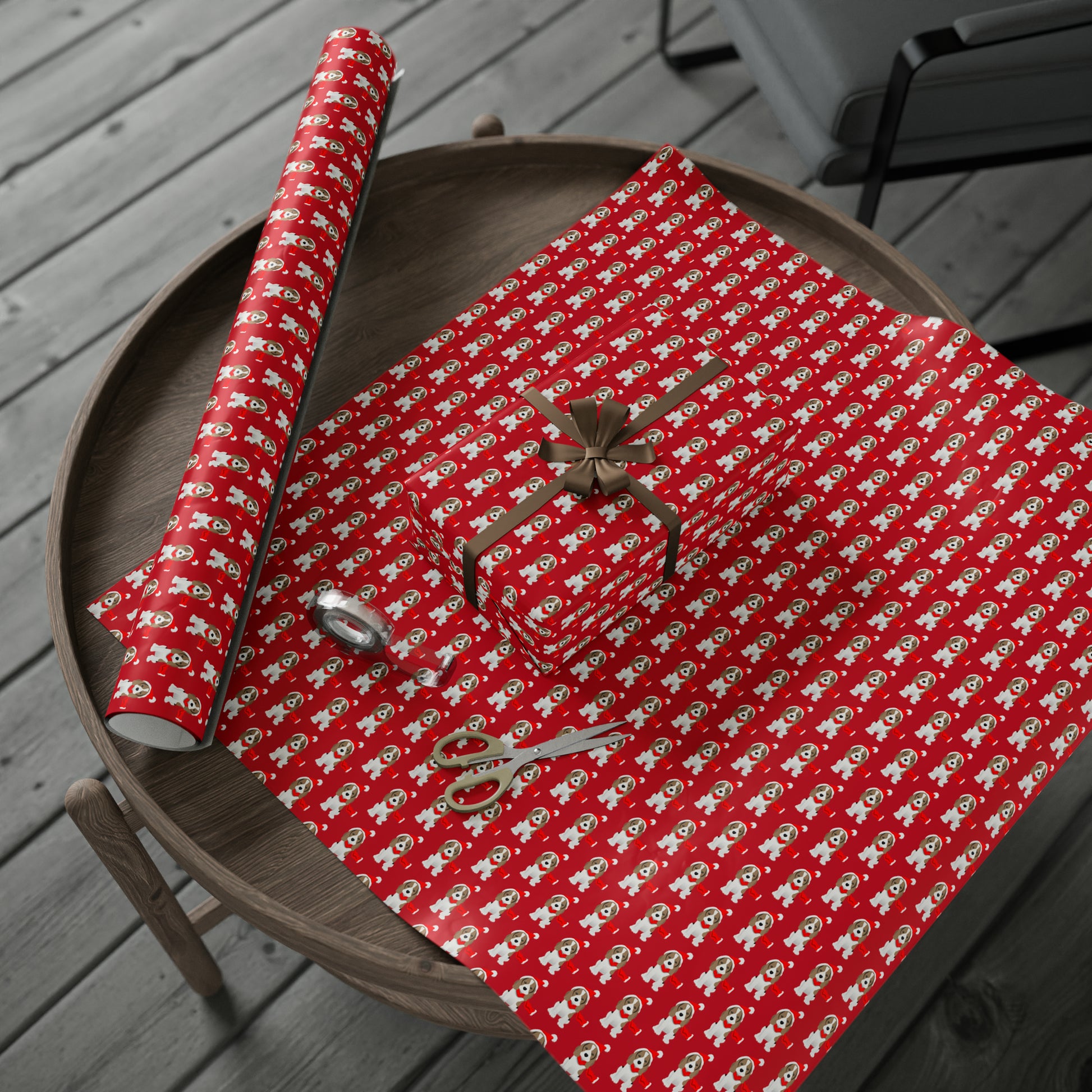 New Sizes: Beagle Puppy Red Wrapping Paper - Finleys Online