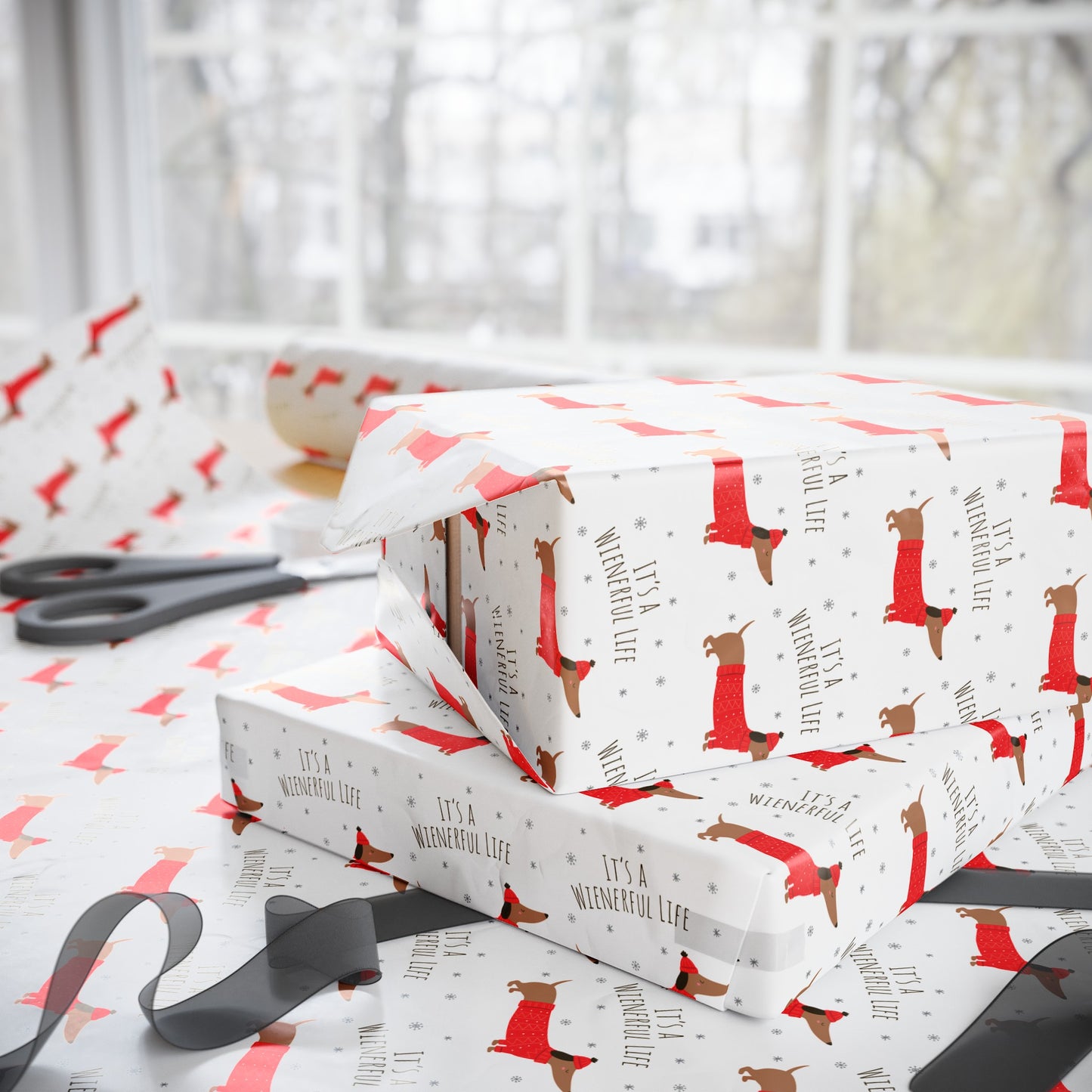 "It's a Wienerful Life" Dachshund Wrapping Paper