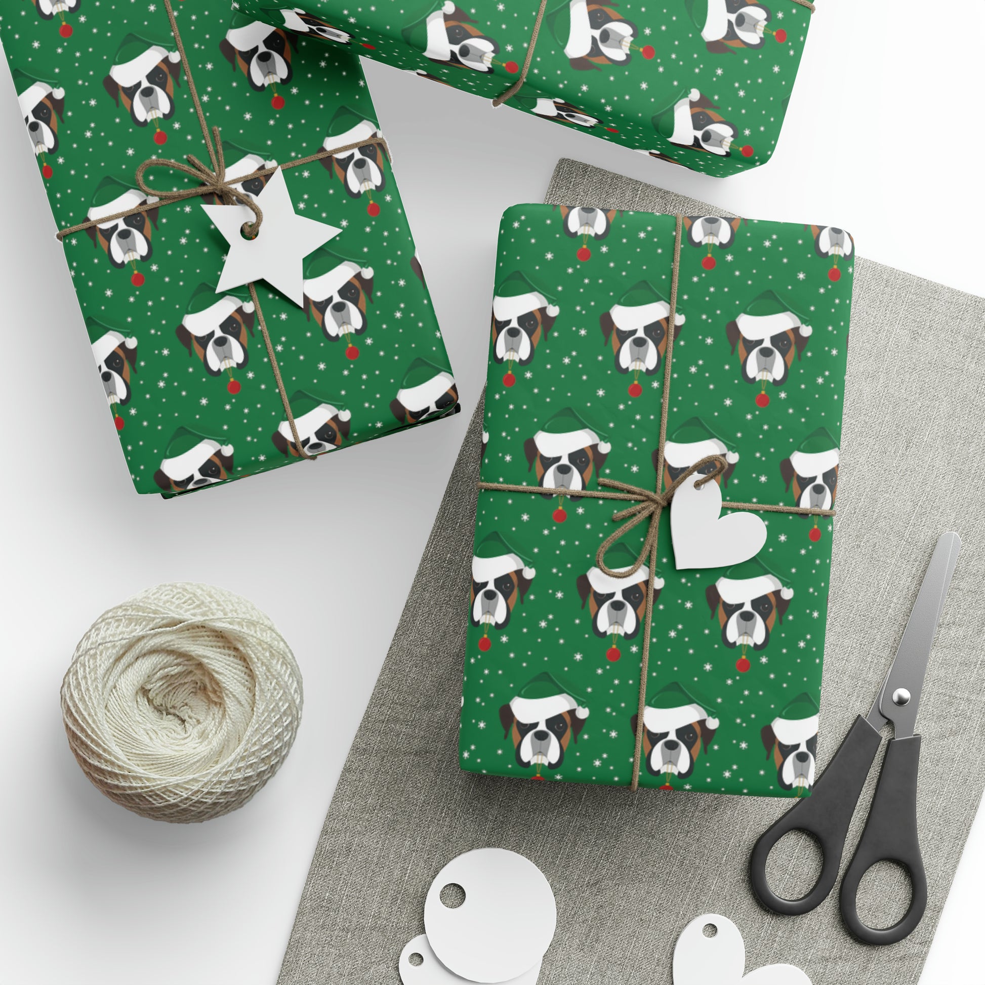 Santa Boxer (dog) Holiday Wrapping Paper - Green - Finleys Online