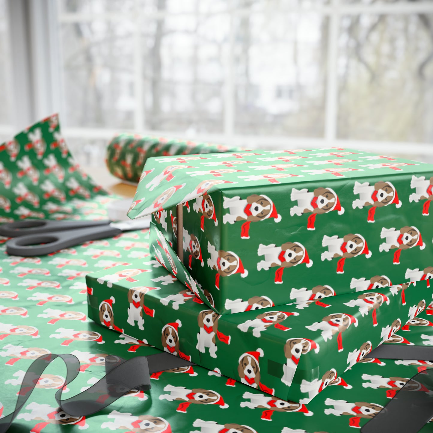 New Sizes: Beagle Puppy Green Wrapping Paper - Finleys Online