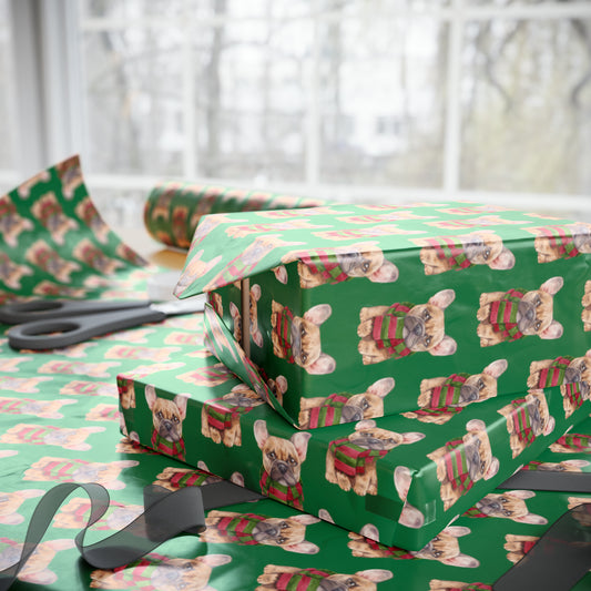 New Sizes: French Bulldog (Frenchie) Green Wrapping Paper - Finleys Online