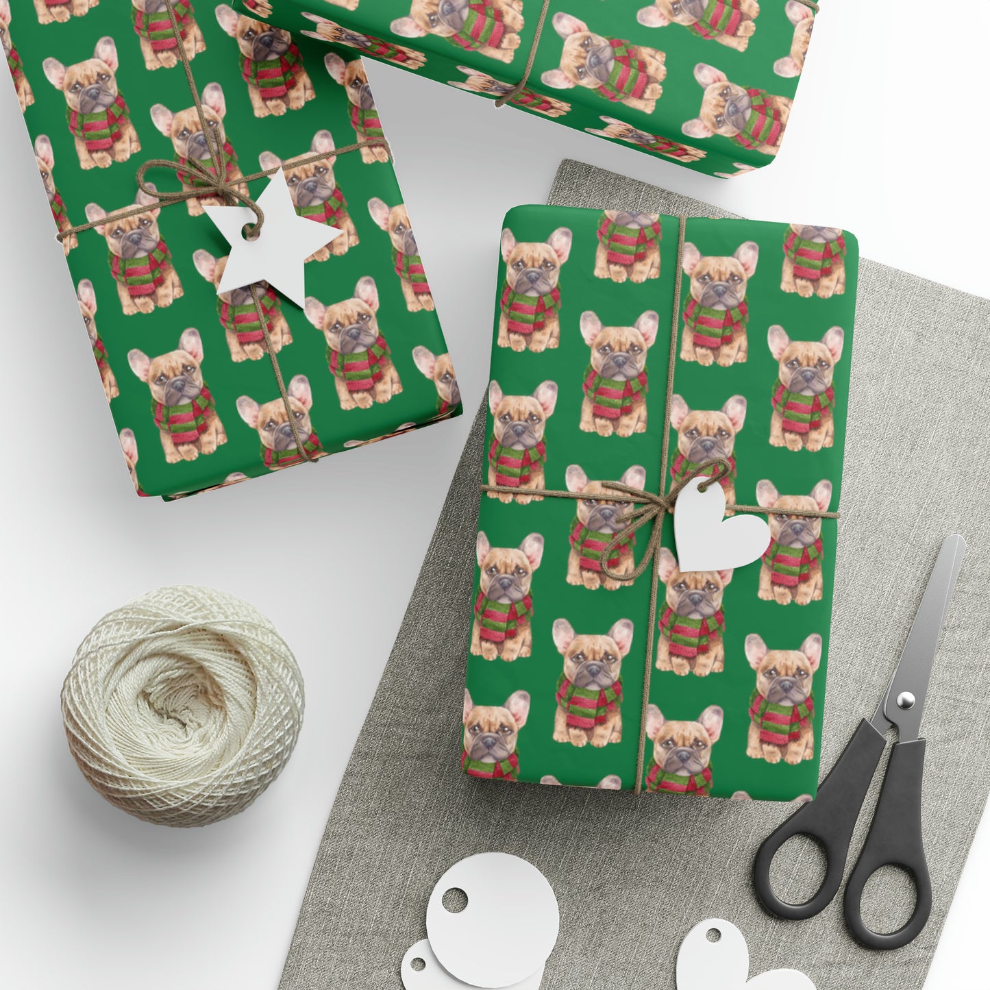 New Sizes: French Bulldog (Frenchie) Green Wrapping Paper - Finleys Online