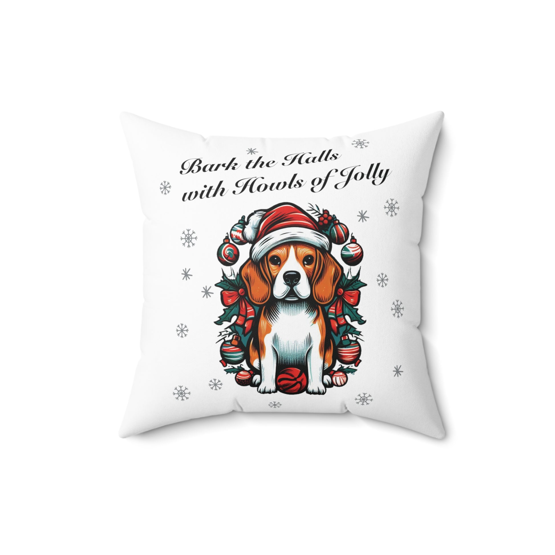 "Bark the Halls with Howls of Jolly" Beagle Pillow - Finleys Online