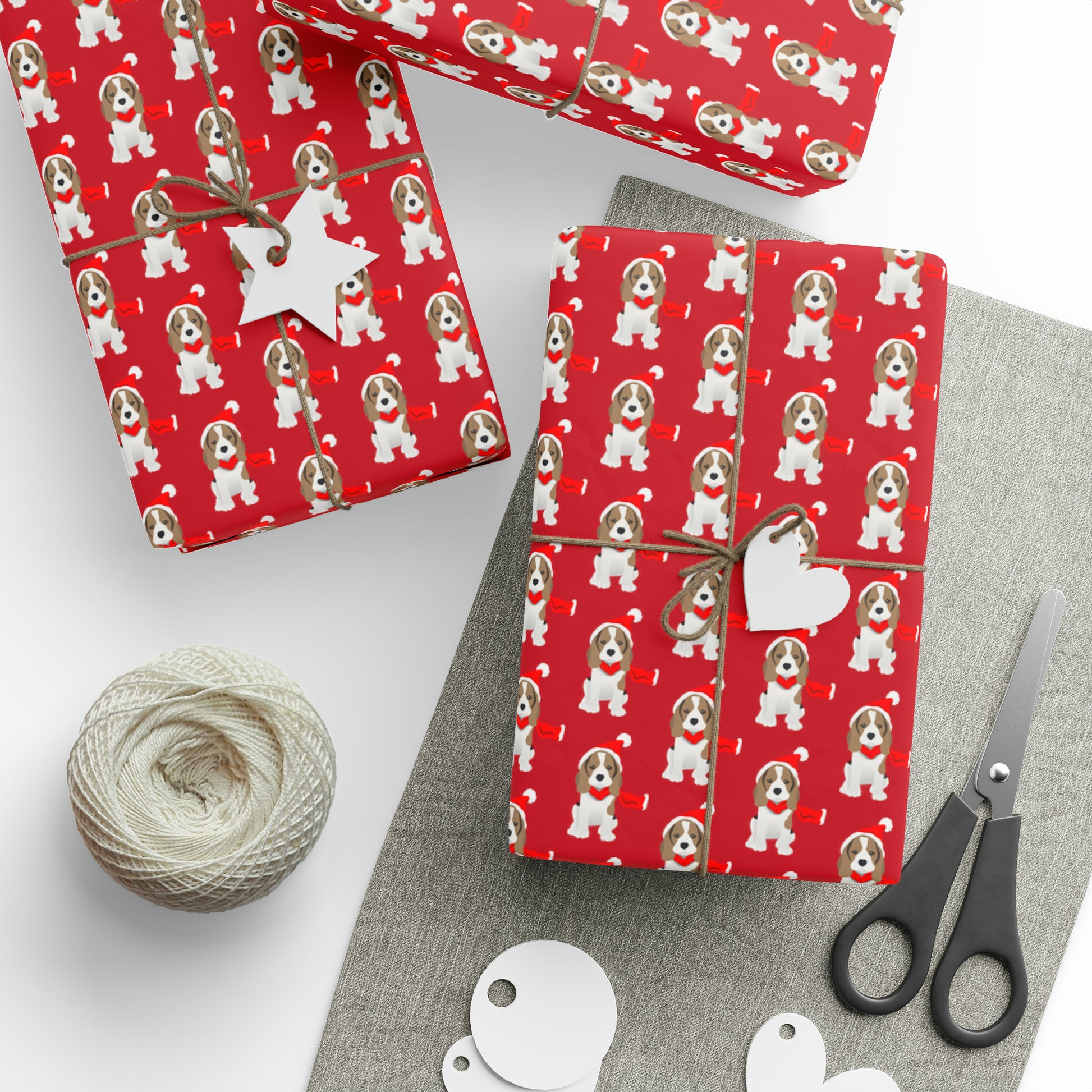 New Sizes: Beagle Puppy Red Wrapping Paper - Finleys Online