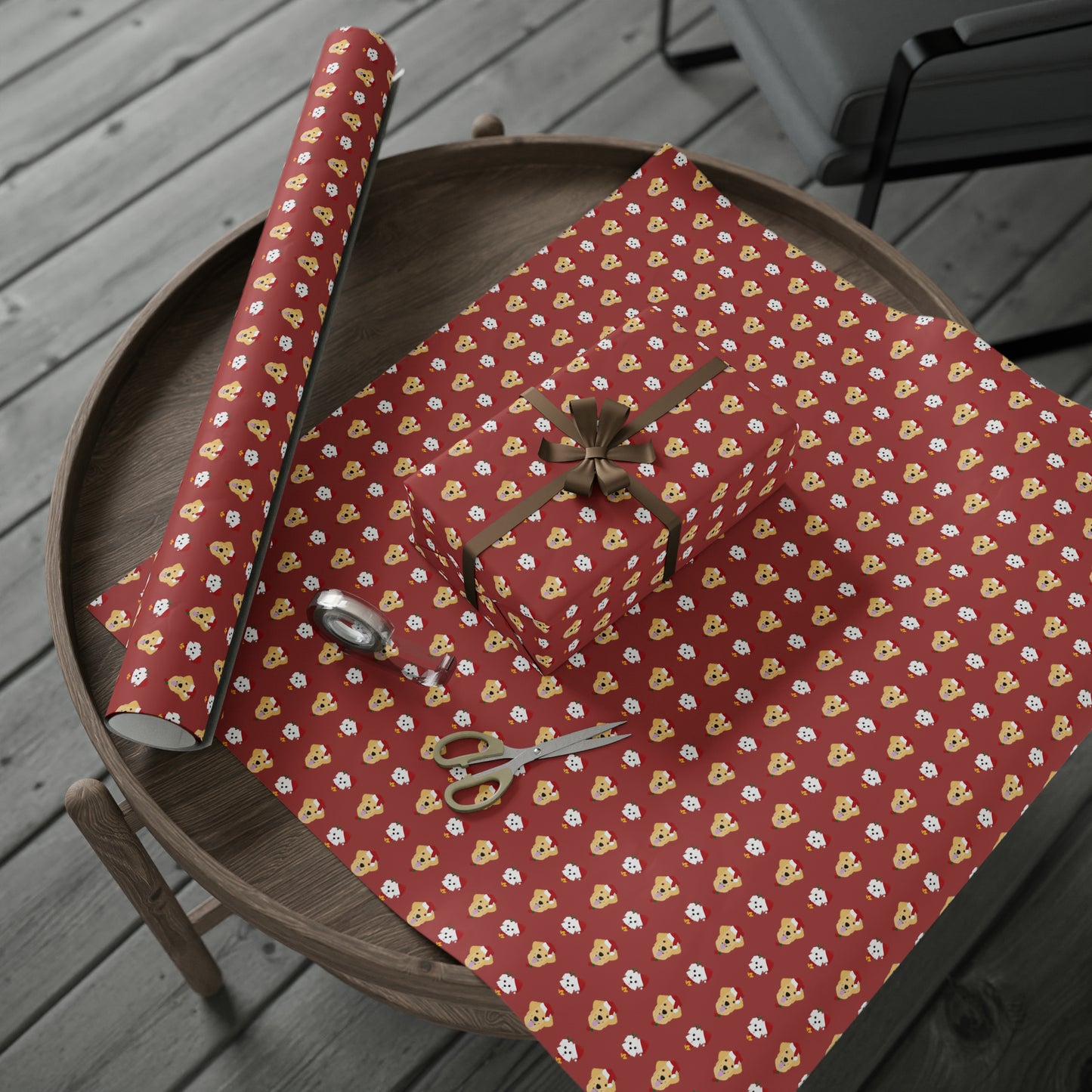 Golden Retriever & Maltipoo Holiday Wrapping Paper - Red - Finleys Online