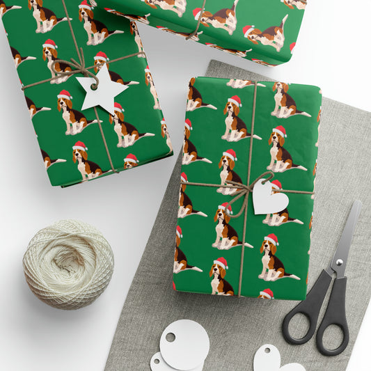 New Sizes: Santa Beagle Green Wrapping Paper - Finleys Online