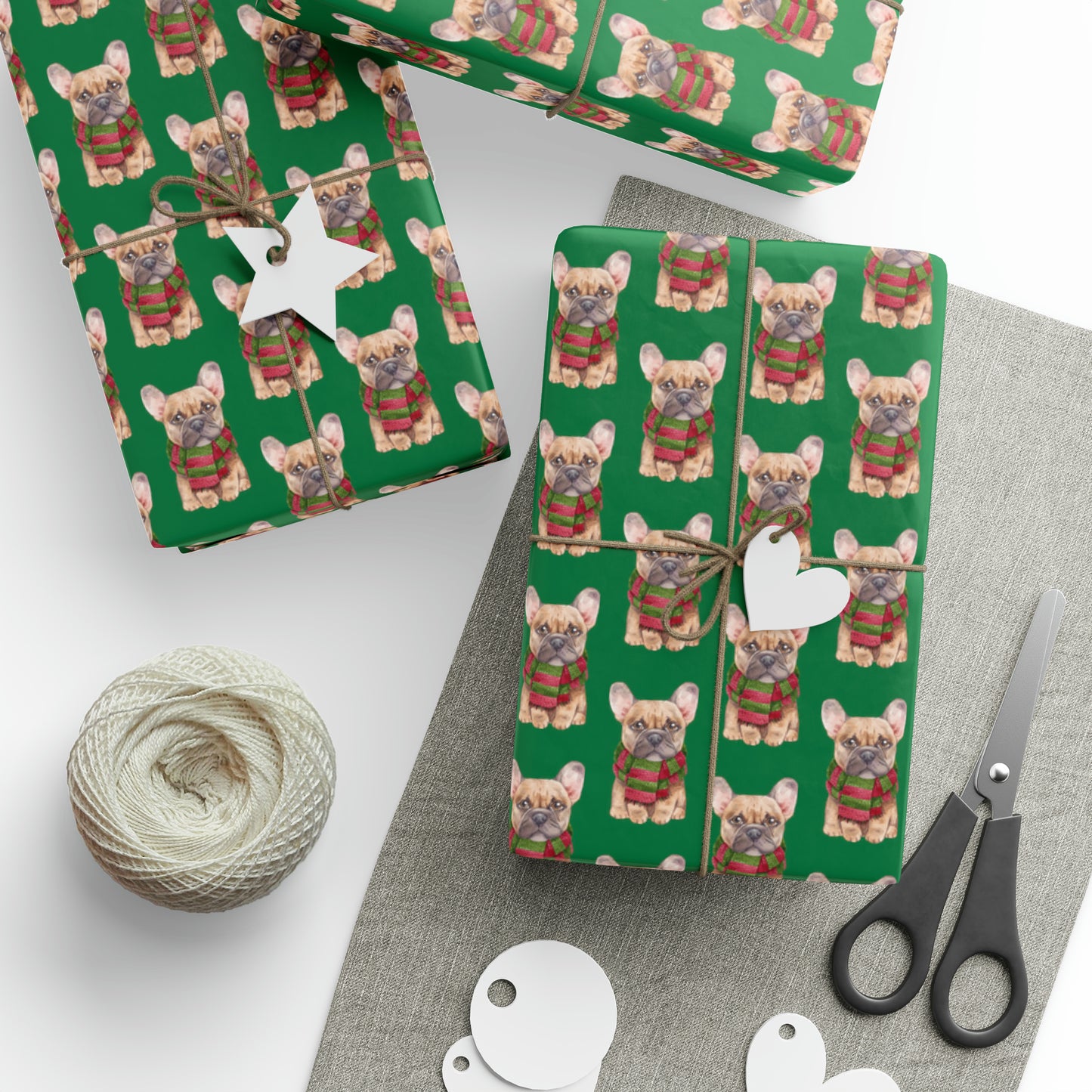 New Sizes: French Bulldog (Frenchie) Green Wrapping Paper - Finleys Online