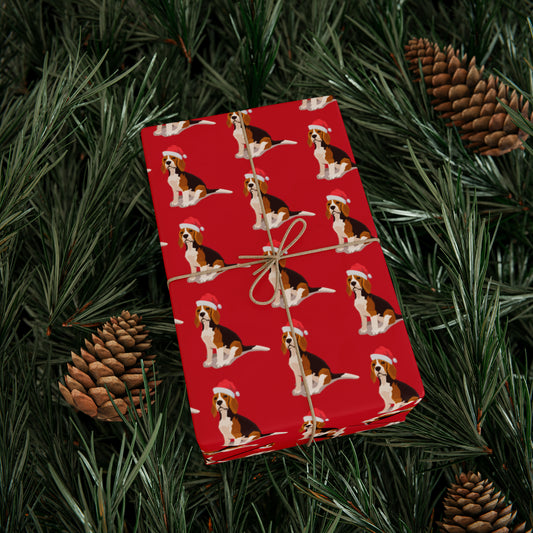 New Sizes: Santa Beagle Red Wrapping Paper - Finleys Online