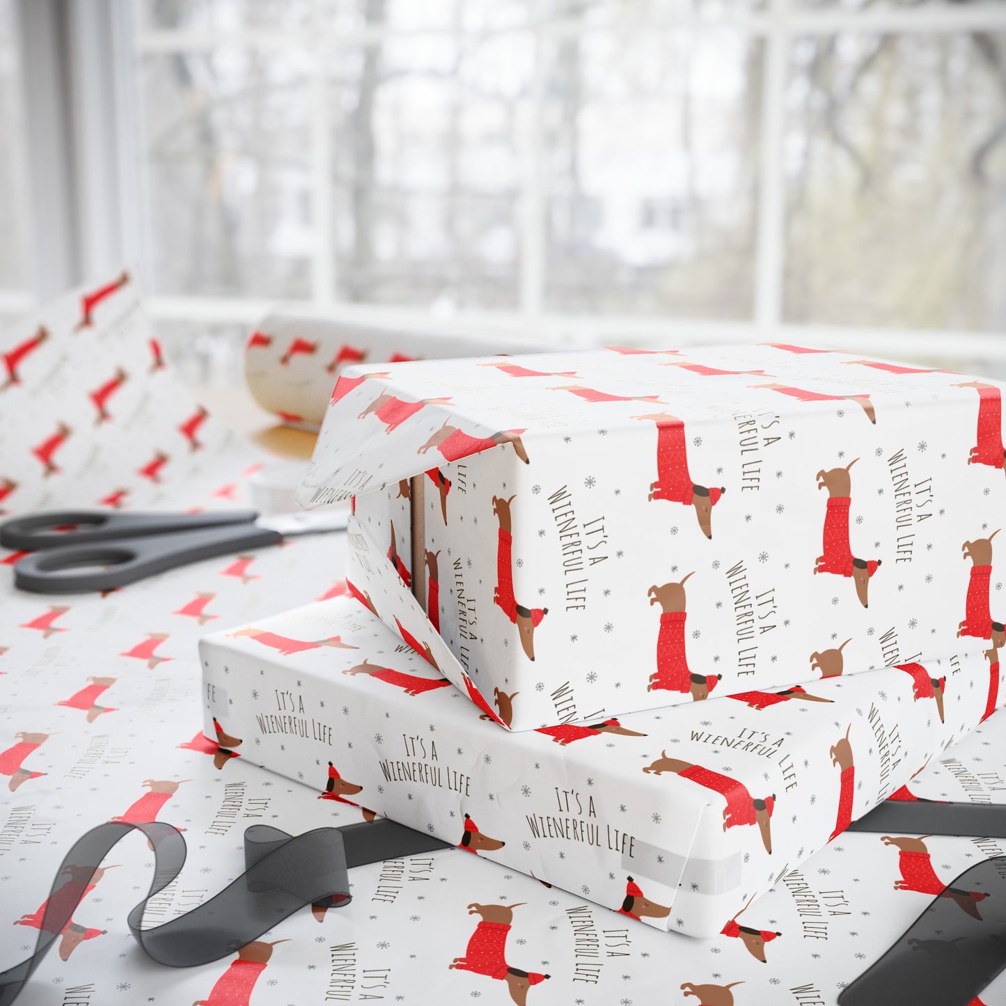 "It's a Wienerful Life" Dachshund Wrapping Paper