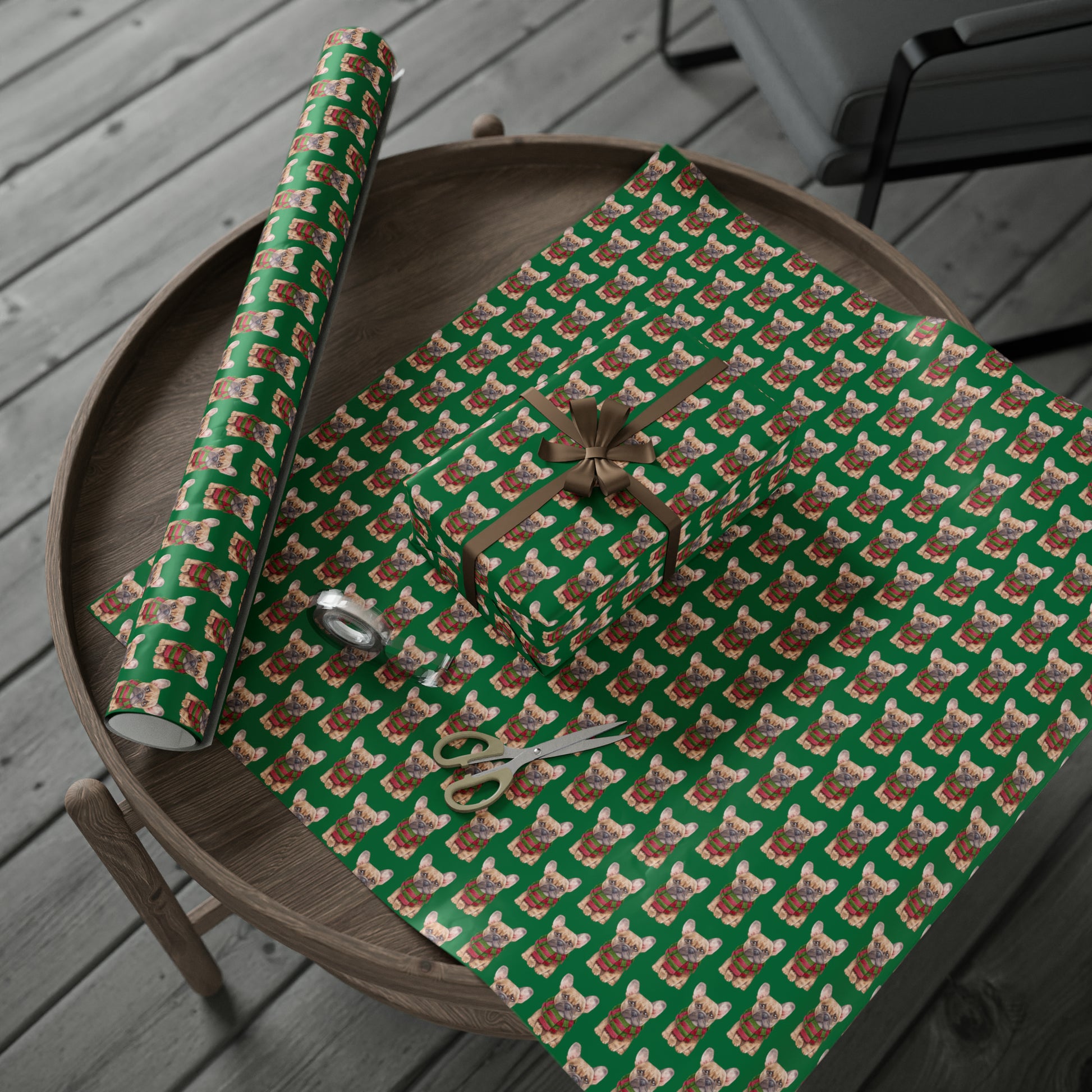 New Sizes: French Bulldog (Frenchie) Green Wrapping Paper - Finleys Online