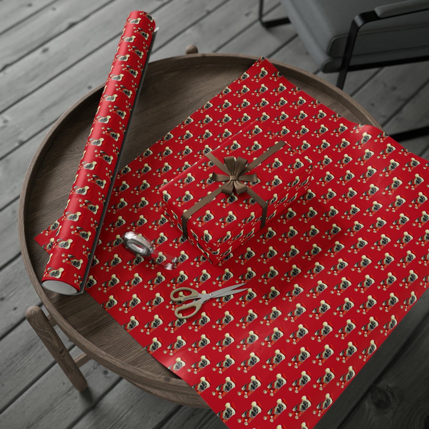 German Shepherd in Santa Hat Wrapping Paper - Red - Finleys Online