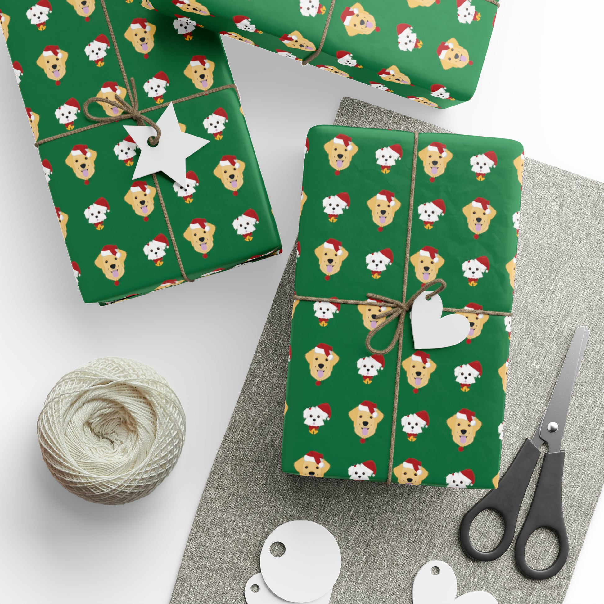 Golden Retriever & Maltipoo Holiday Wrapping Paper - Green - Finleys Online